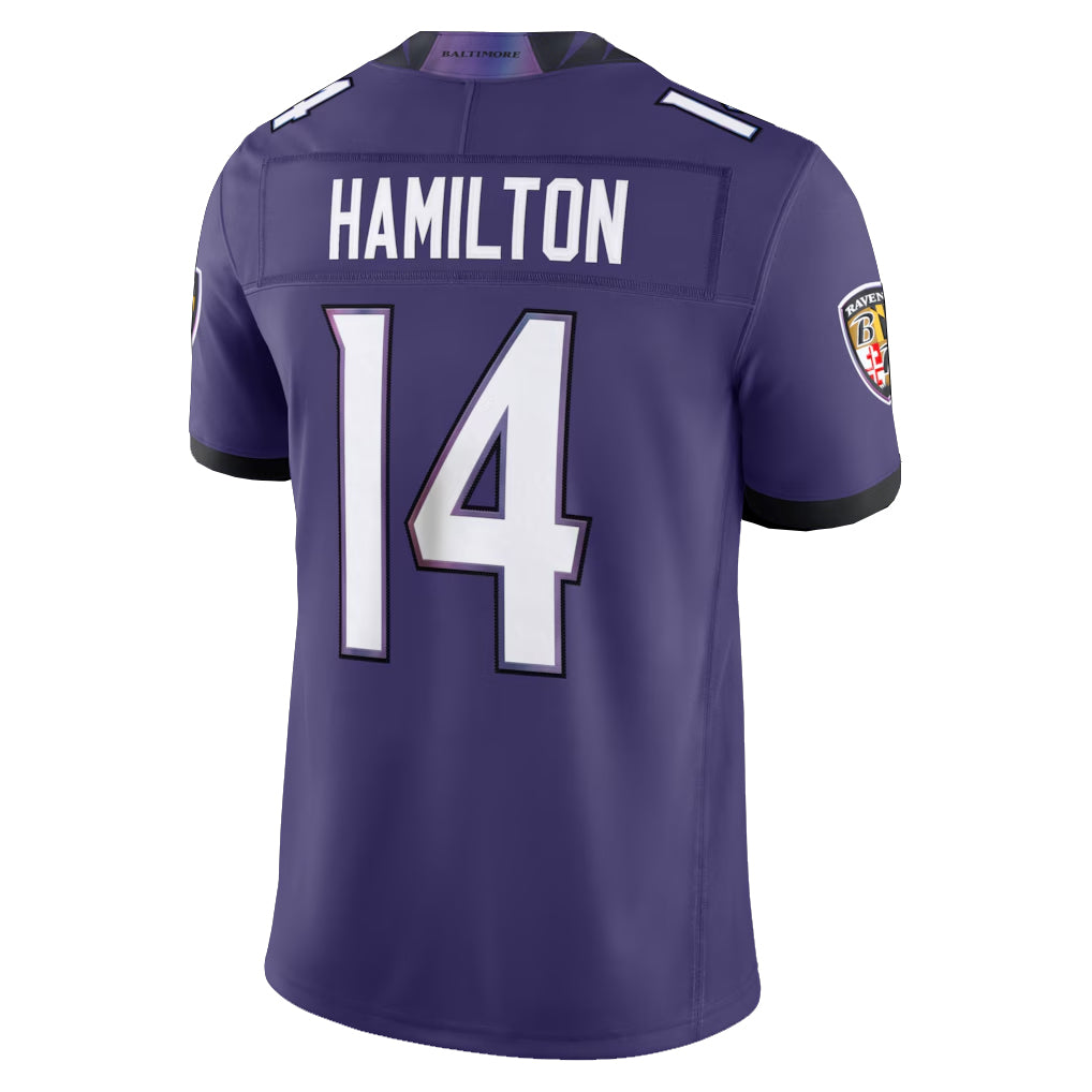 B.Ravens #14 Kyle Hamilton Player Purple Limited Elite Home Game Edoa Stitched Jerseys