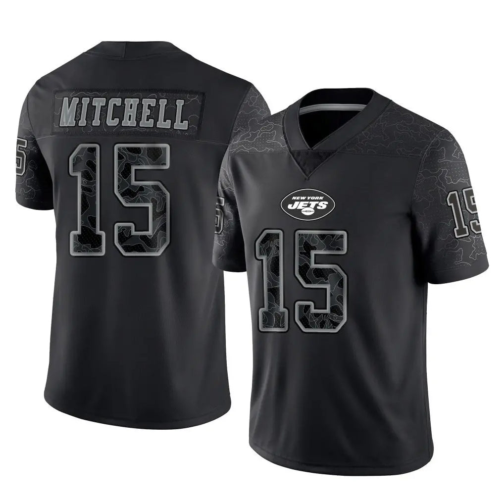 NY.Jets #15 Adonai Mitchell Player Stealth Black Limited Reflective Home Game Edoa Stitched Jerseys