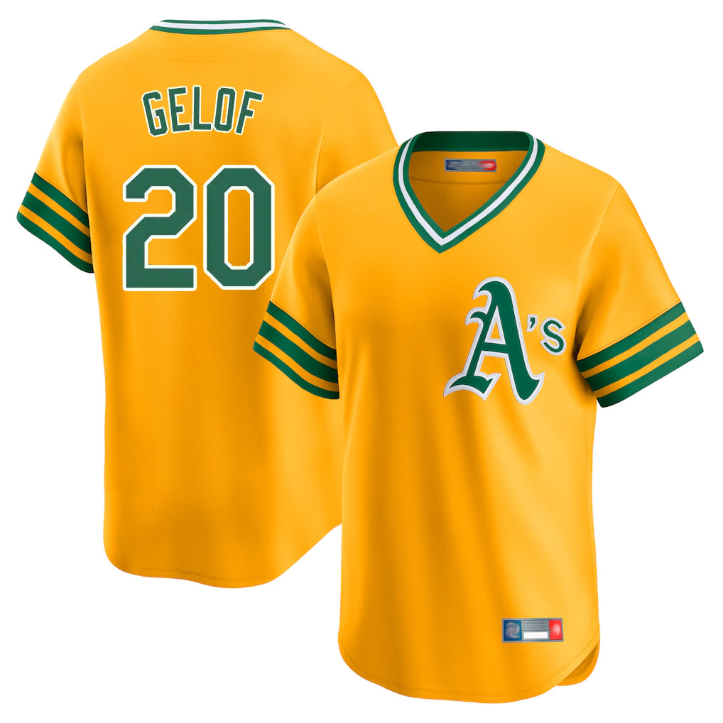 Athletics #20 Zack Gelof Player Gold Cooperstown Collection T-shirt Game Edoa Stitched Jerseys