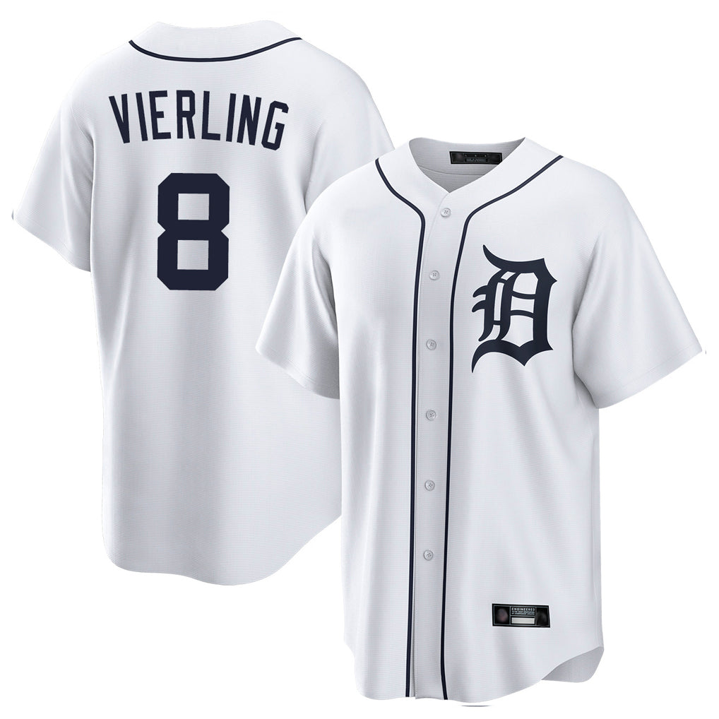 D.Tigers #8 Matt Vierling Player White Home Game Edoa Stitched Jerseys