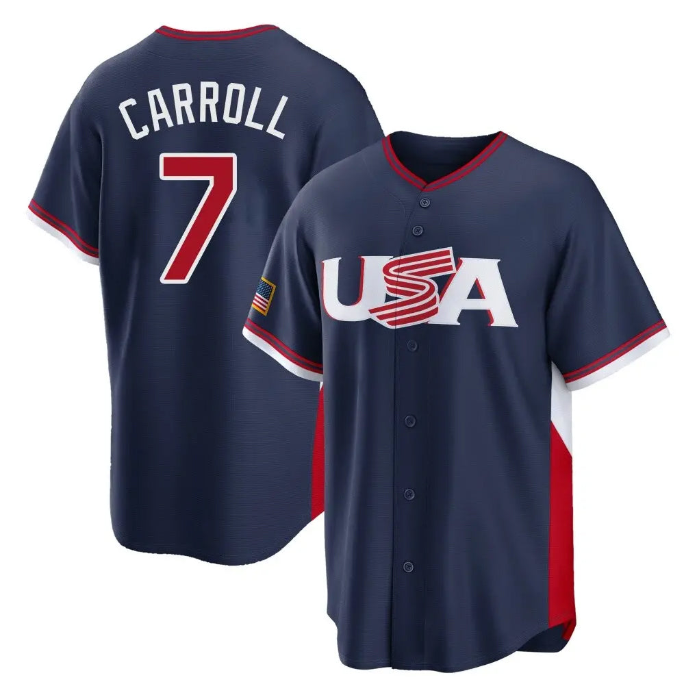 A.Diamondbacks #7 Corbin Carroll Player Navy USA 2026 World Classic Home Game Edoa Stitched Jerseys