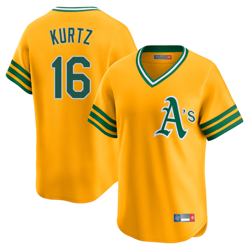 Athletics #16 Nick Kurtz Player Gold Cooperstown Collection T-shirt Game Edoa Stitched Jerseys
