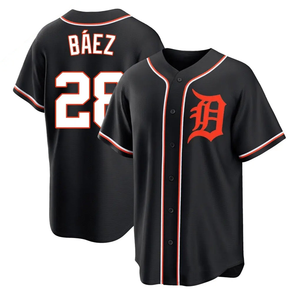 D.Tigers #28 Javier B¨¢ez Player Black Fashion Out Home Game Edoa Stitched Jerseys
