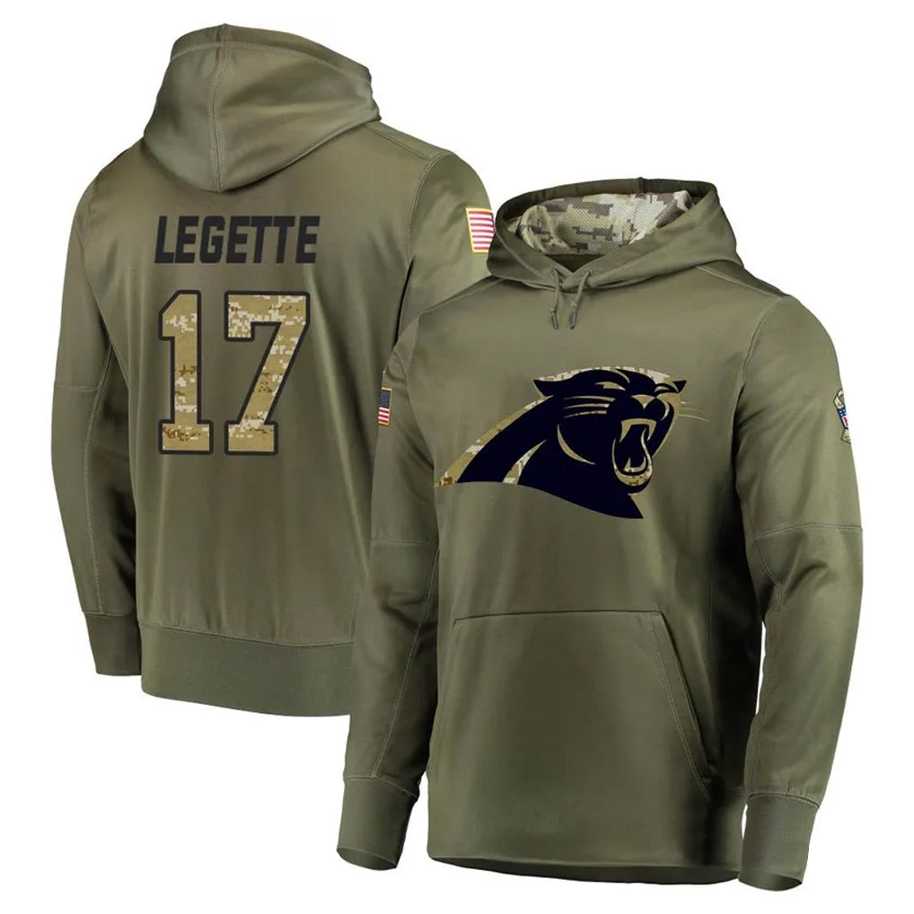 C.Panthers #17 Xavier Legette Player Olive Salute to Service Hoodies Edoa Stitched Jerseys
