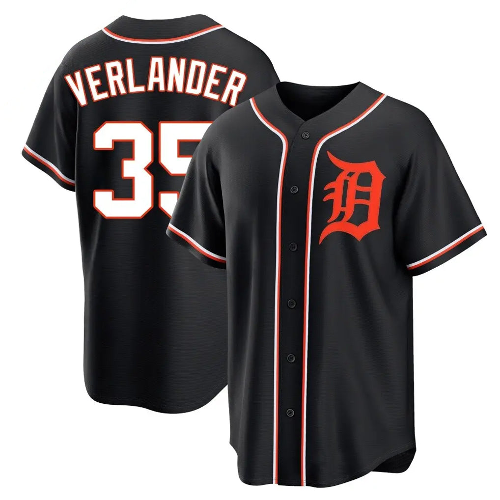 D.Tigers #35 Justin Verlander Player Black Fashion Out Home Game Edoa Stitched Jerseys