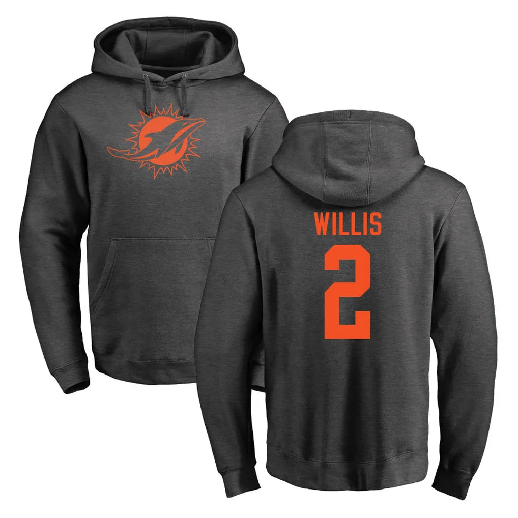 M.Dolphins #2 Malik Willis Player Darkgray Pullover Hoodies Limited Edoa Stitched Jerseys