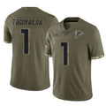 A.Falcons #1 Tua Tagovailoa Player Olive Salute To Service Limited Edoa Stitched Jerseys