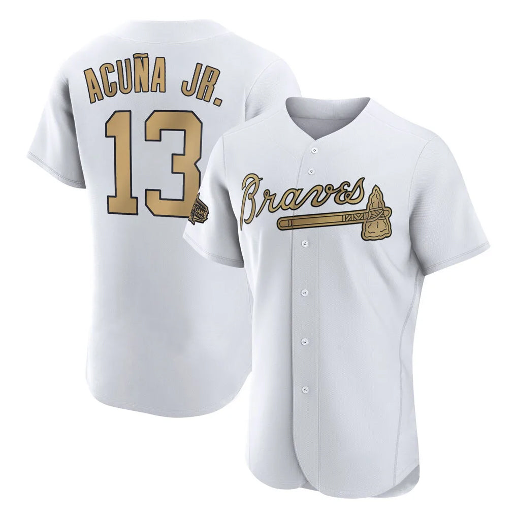 A.Braves #13 Ronald Acuna Jr Player White-Gold All-Star Limtied Elite Home Game Edoa Stitched Jerseys