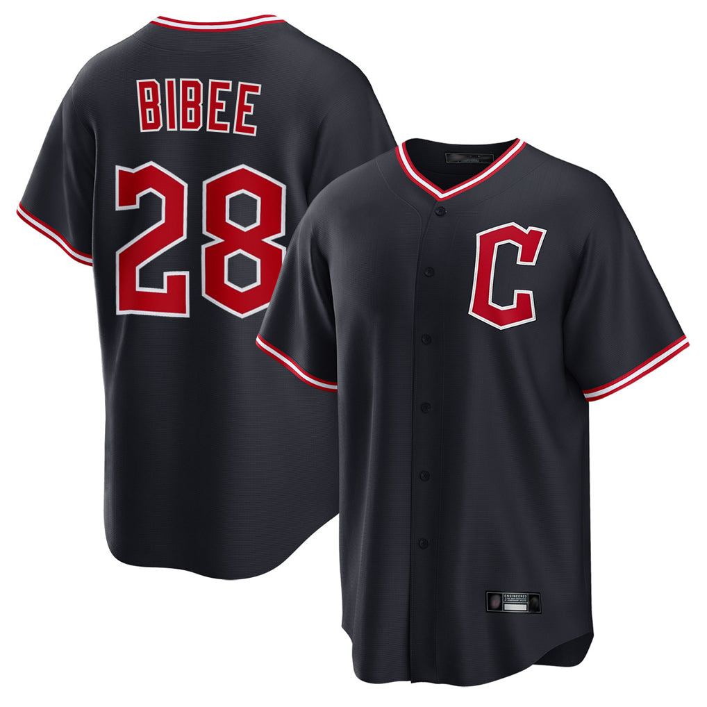C.Guardians #28 Tanner Bibee Player Navy Home Game Edoa Stitched Jerseys