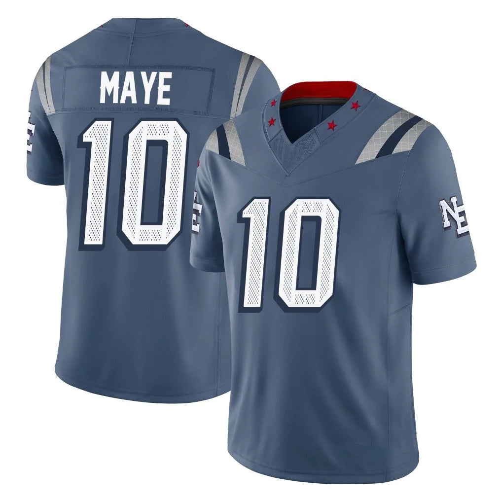 NE.Patriots #10 Drake Maye Player Blue Limited Rivalries Collection Home Game Edoa Stitched Jerseys