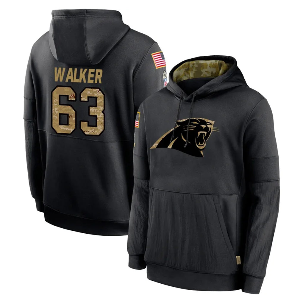 C.Panthers #63 Rasheed Walker Player Black Salute to Service Pullover Hoodies Limited Game Edoa Stitched Jerseys