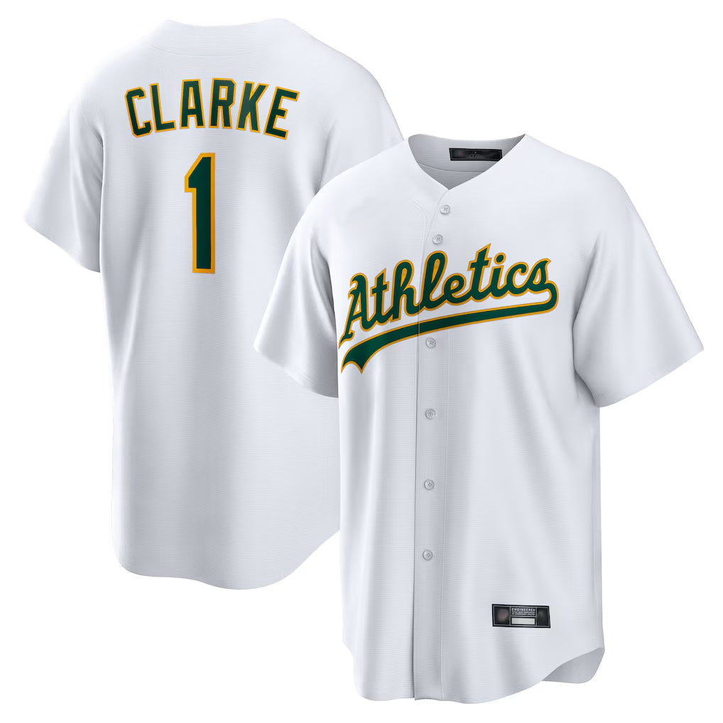 Athletics #1 Denzel Clarke Player White Home Game Edoa Stitched Jerseys
