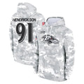 B.Ravens #91 Trey Hendrickson Player Arctic Camo Salute To Service Hoodie Edoa Stitched Jerseys