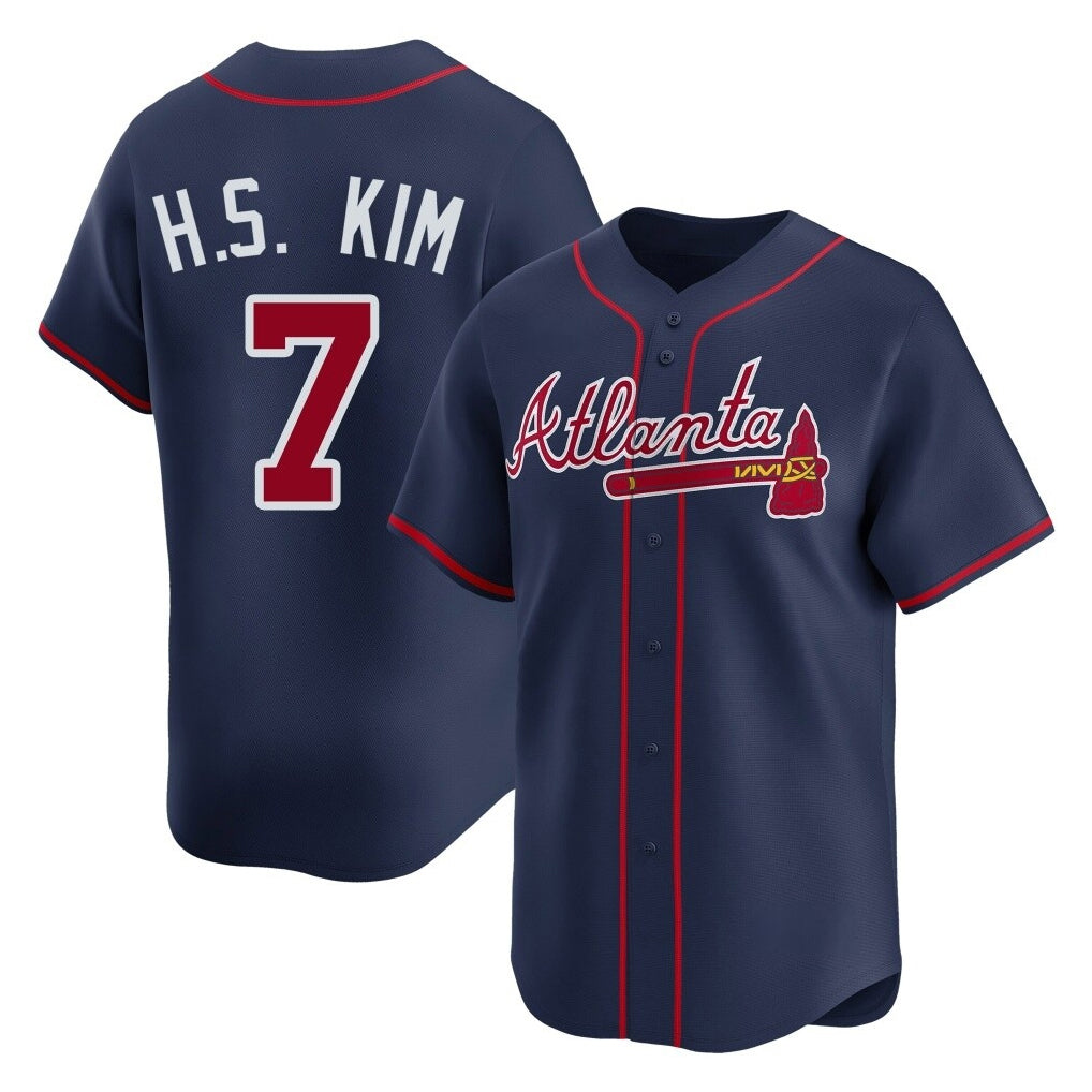 A.Braves #7 Ha-Seong Kim Player Navy Limited Home Game Edoa Stitched Jerseys