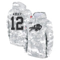 B.Bills #12 Jim Kelly Player Arctic Camo Salute to Service Hoodies Limited Edoa Stitched Jerseys