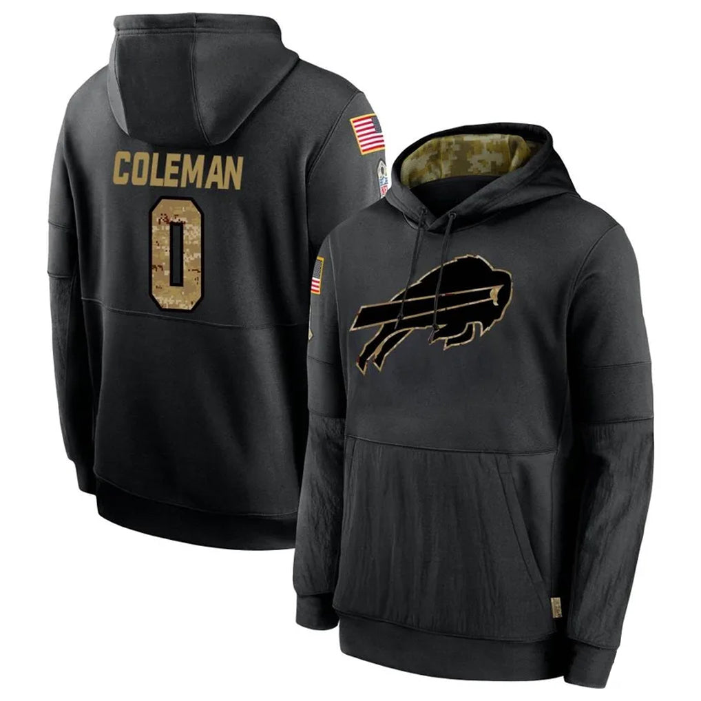 B.Bills #0 Keon Coleman Player Black Salute to Service Hoodies Edoa Stitched Jersey