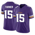 M.Vikings #15 Dallas Turner Player Purple Limited Vapor F.U.S.E. Home Game Edoa Stitched Jerseys