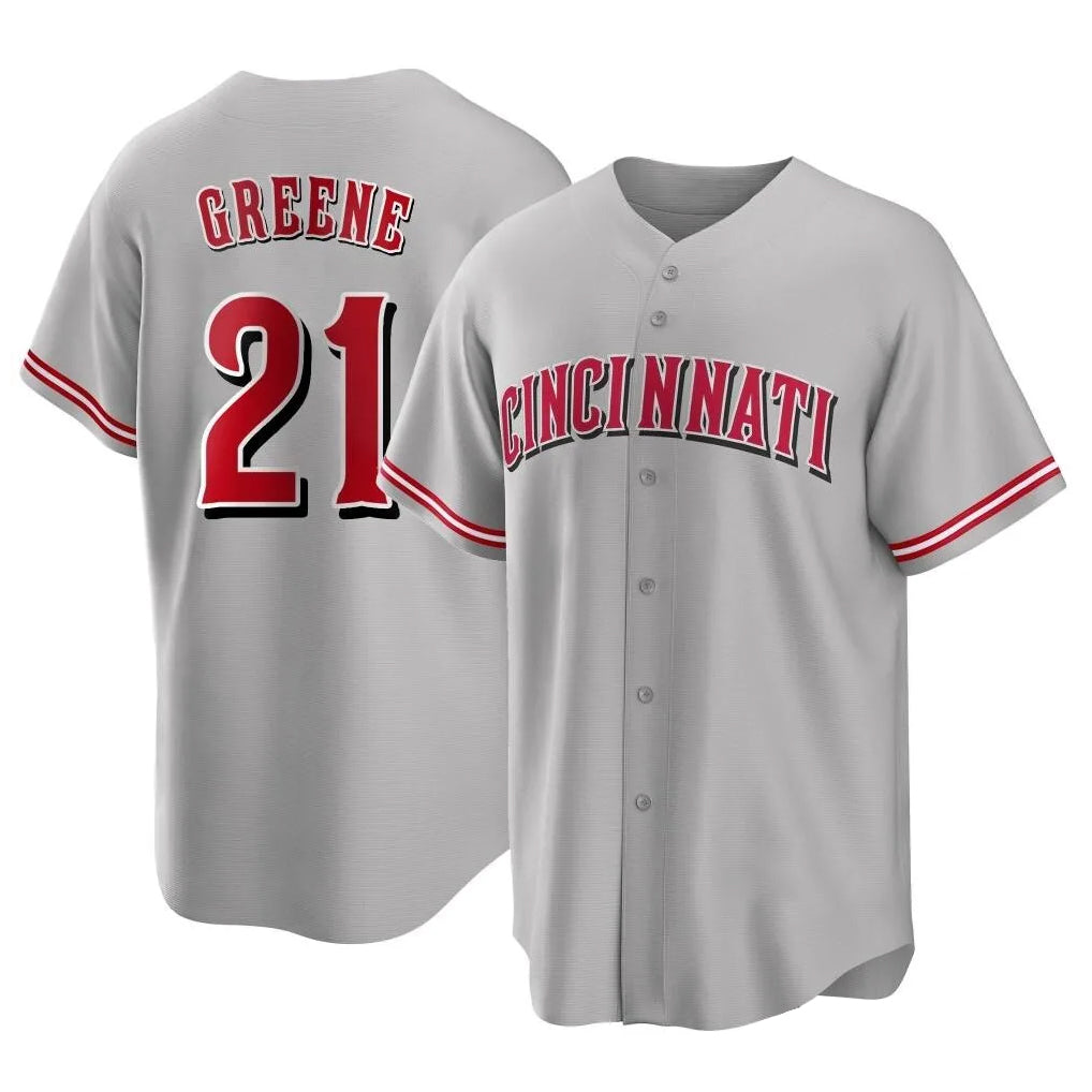 C.Reds #21 Hunter Greene Player Gray Home Game Edoa Stitched Jerseys