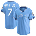 KC.Royals #7 Bobby Witt Jr. Player Light Blue Limited Throwback Cooperstown Collection T-shirt Edoa Stitched Jerseys