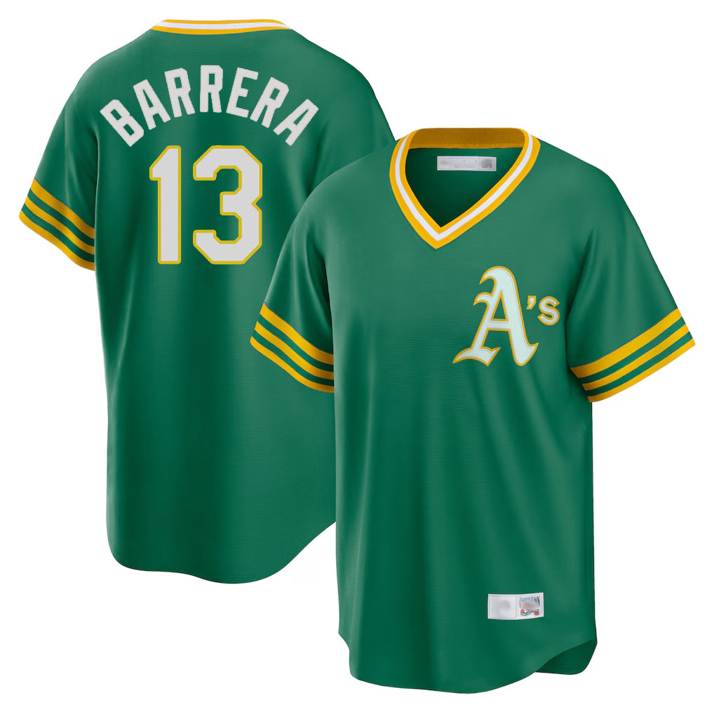 Athletics #13 Luis Barrera Player Kelly Green Cooperstown Collection T-shirt Game Edoa Stitched Jerseys
