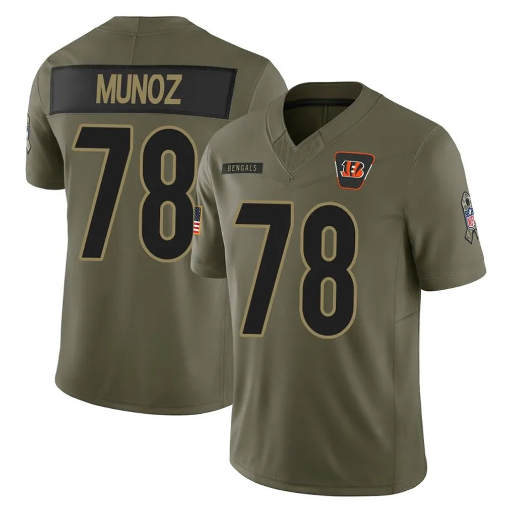 C.Bengals #78 Anthony Munoz Player Olive Salute to Service Limited Home Game Edoa Stitched Jerseys