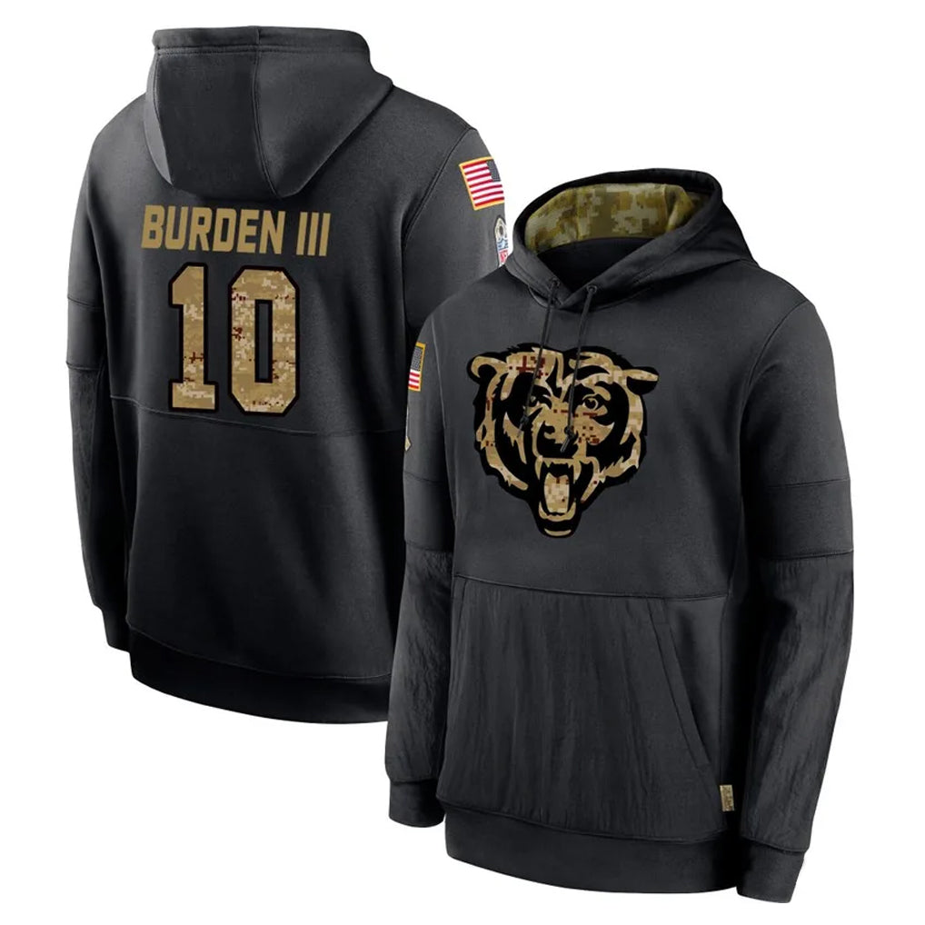 C.Bears #10 Luther Burden III Player Black Salute to Service Pullover Hoodies Limited Edoa Stitched Jerseys