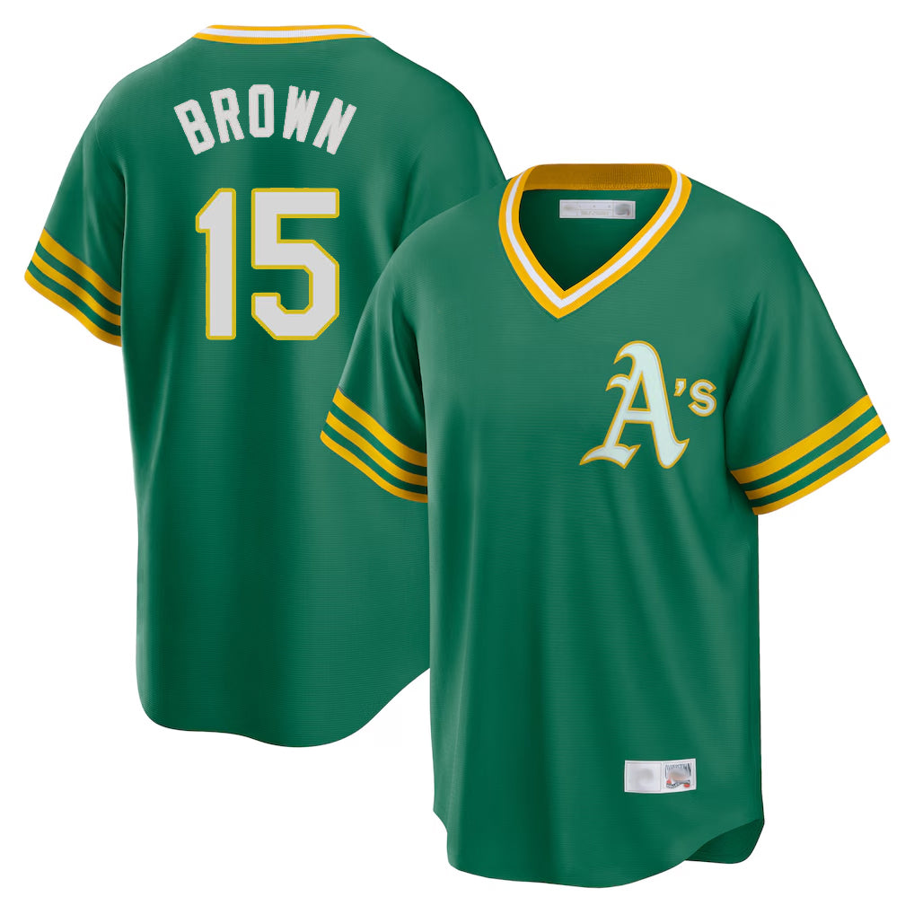 Athletics #15 Seth Brown Player Kelly Green Cooperstown Collection T-shirt Game Edoa Stitched Jerseys