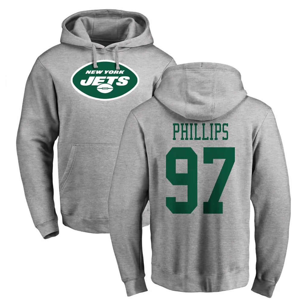 NY.Jets #97 Harrison Phillips Player Gray LOGO Pullover Hoodies Limited Game Edoa Stitched Jerseys