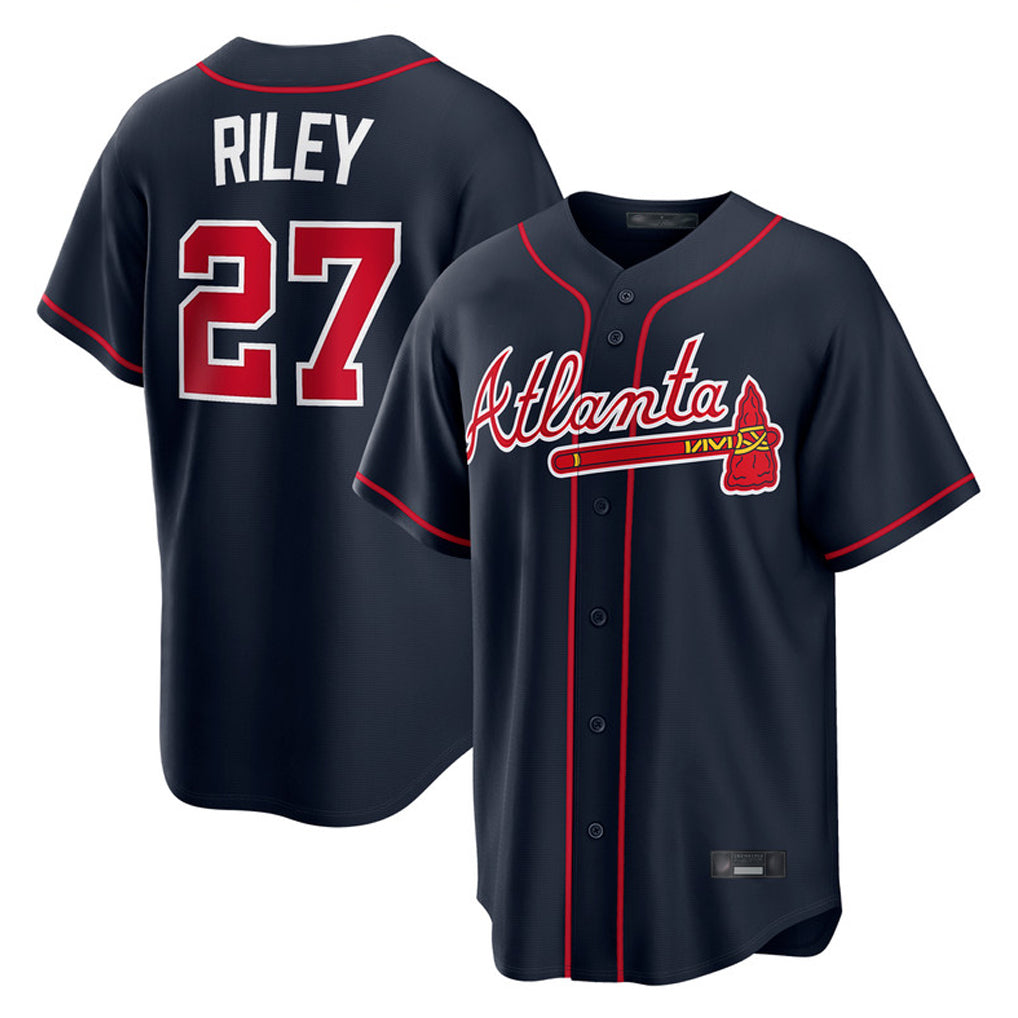 A.Braves #27 Austin Riley Player Navy Home Game Edoa Stitched Jerseys