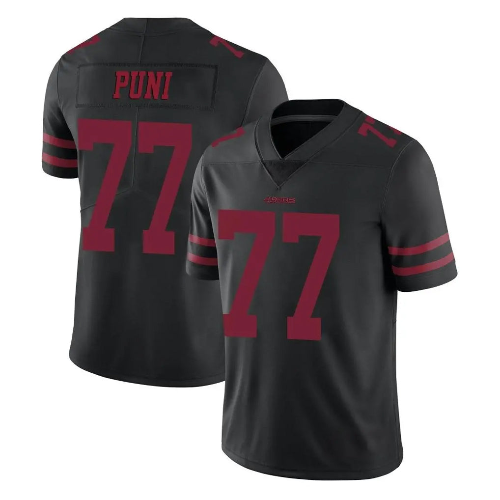 SF.49ers #77 Dominick Puni Player Black Alternate Limited Vapor Untouchable Home Game Edoa Stitched Jerseys