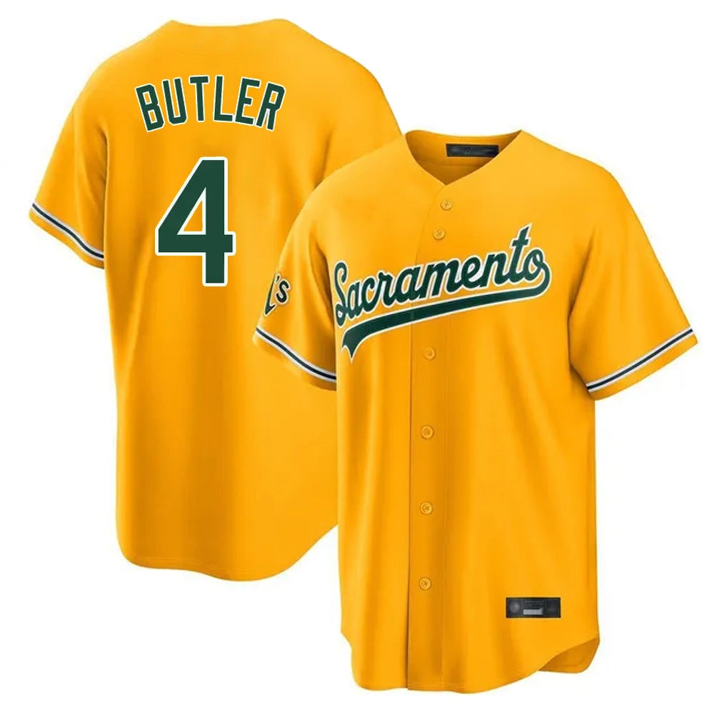 Athletics #4 Lawrence Butler Player Gold Home Game Edoa Stitched Jerseys