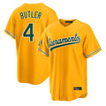 Athletics #4 Lawrence Butler Player Gold Home Game Edoa Stitched Jerseys