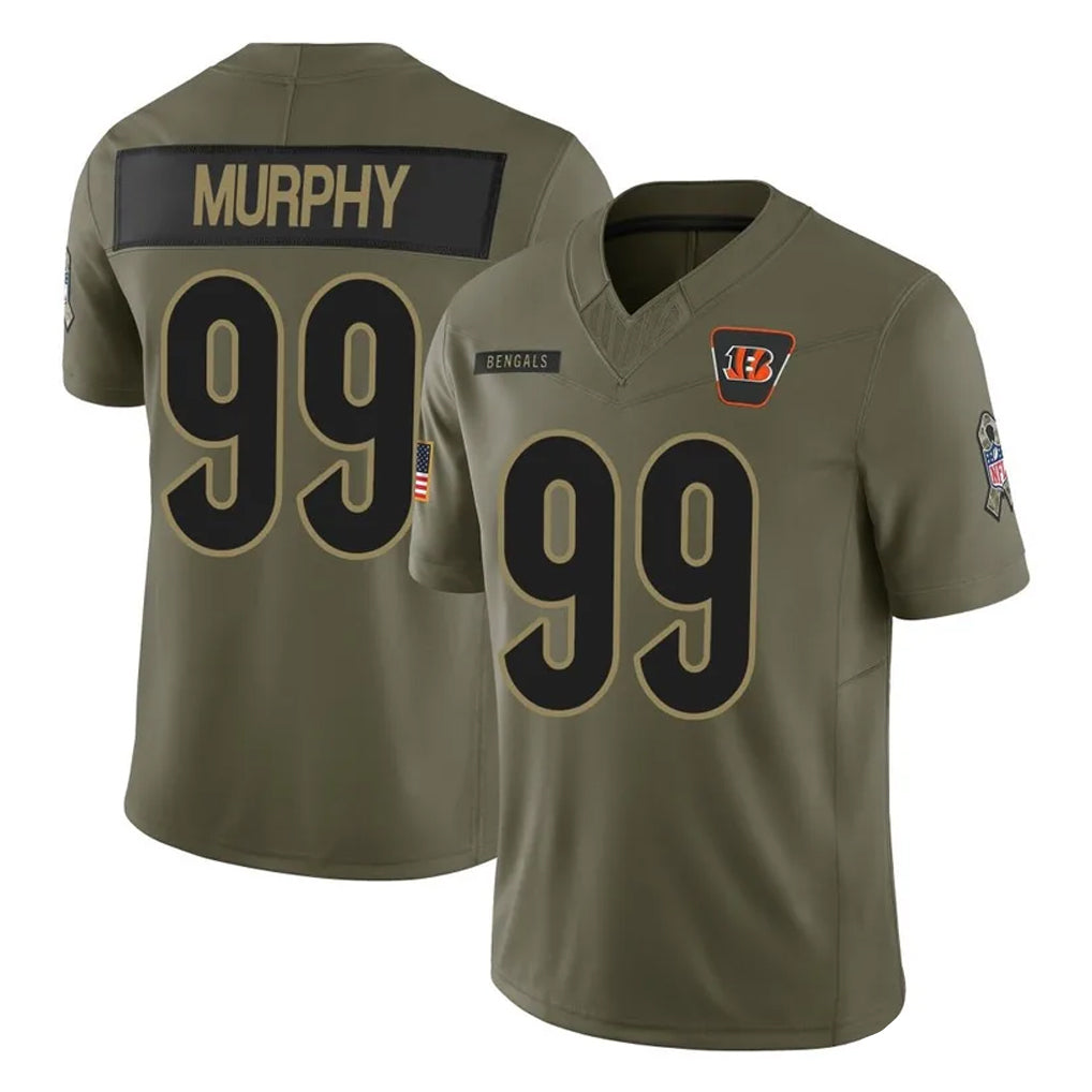 C.Bengals #99 Myles Murphy Player Olive Salute to Service Limited Home Game Edoa Stitched Jerseys