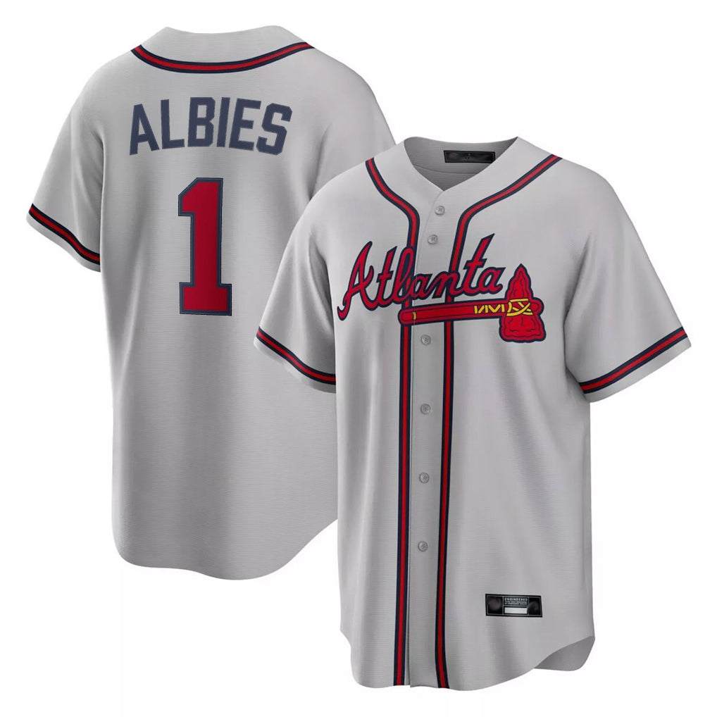 A.Braves #1 Ozzie Albies Player Gray Home Game Edoa Stitched Jerseys