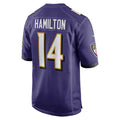 B.Ravens #14 Kyle Hamilton Player Purple Alternate Game Home Edoa Stitched Jerseys