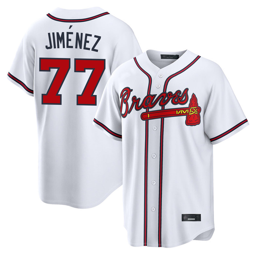 A.Braves #77 Joe Jimenez Player White Home Game Edoa Stitched Jerseys