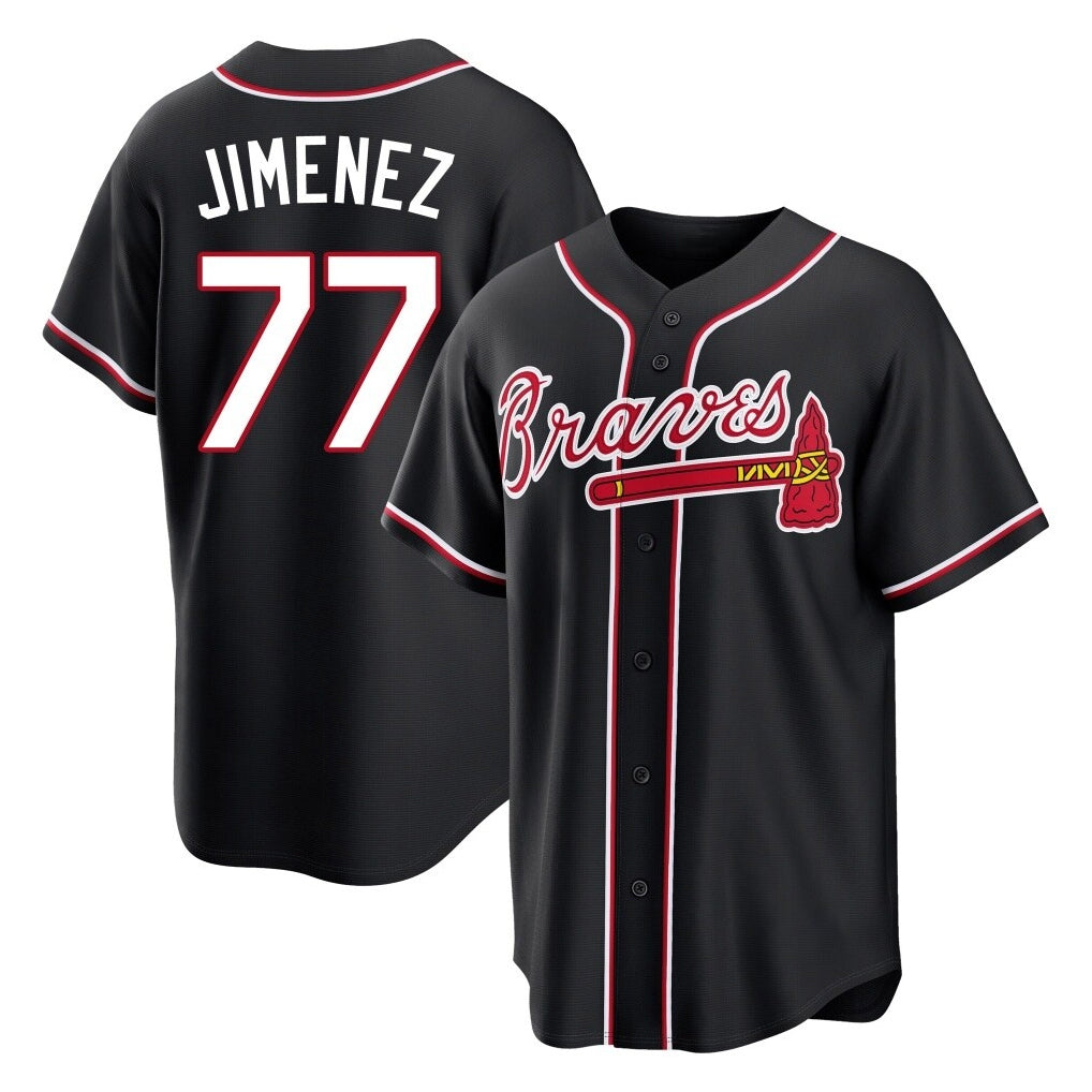 A.Braves #77 Joe Jimenez Player Black Fashion Out Game Edoa Stitched Jerseys