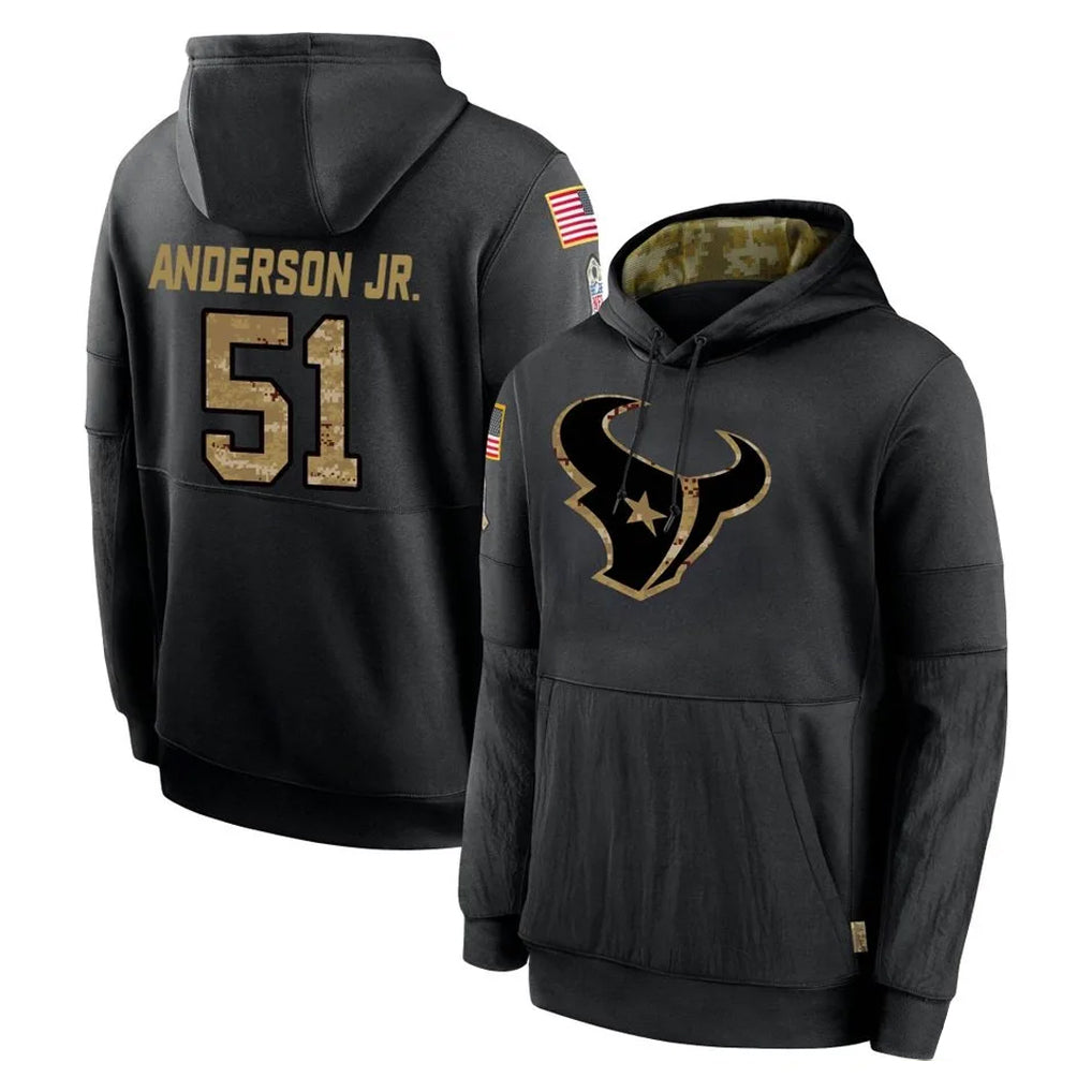 H.Texans #51 Will Anderson Jr. Player Black Salute to Service Hoodies Limited Game Edoa Stitched Jerseys