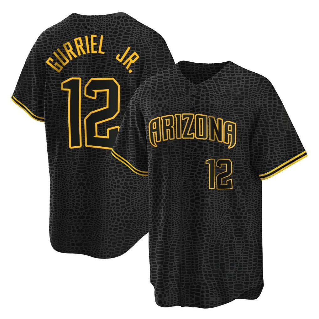 A.Diamondbacks #12 Lourdes Gurriel Jr Player Black Snake Skin City Home Game Edoa Stitched Jerseys