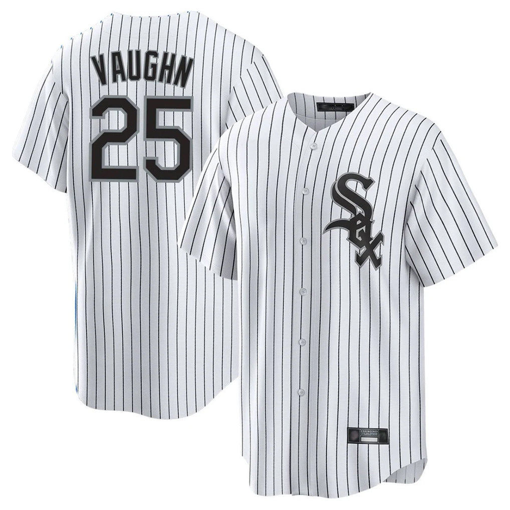 C.White Sox #25 Andrew Vaughn Player White Stripe Home Game Edoa Stitched Jerseys