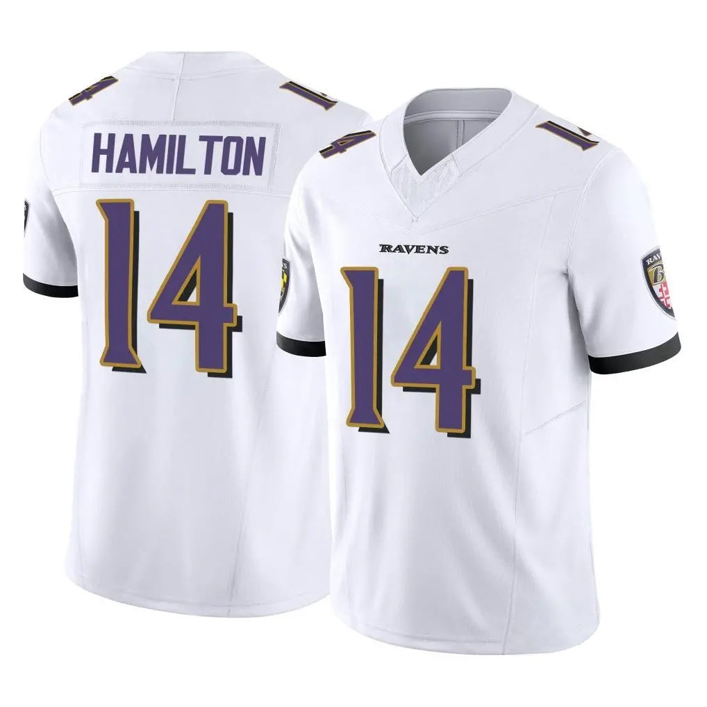 B.Ravens #14 Kyle Hamilton Player White Vapor F.U.S.E. Limited Elite Home Game Edoa Stitched Jerseys