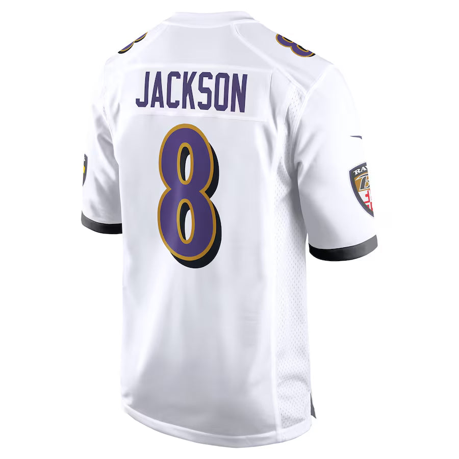 B.Ravens #8 Lamar Jackson Player White Alternate Game Edoa Stitched Jerseys