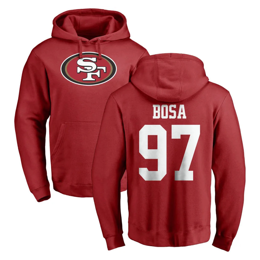 SF.49ers #97 Nick Bosa Player Red LOGO Pullover Hoodies Home Game Edoa Stitched Jerseys