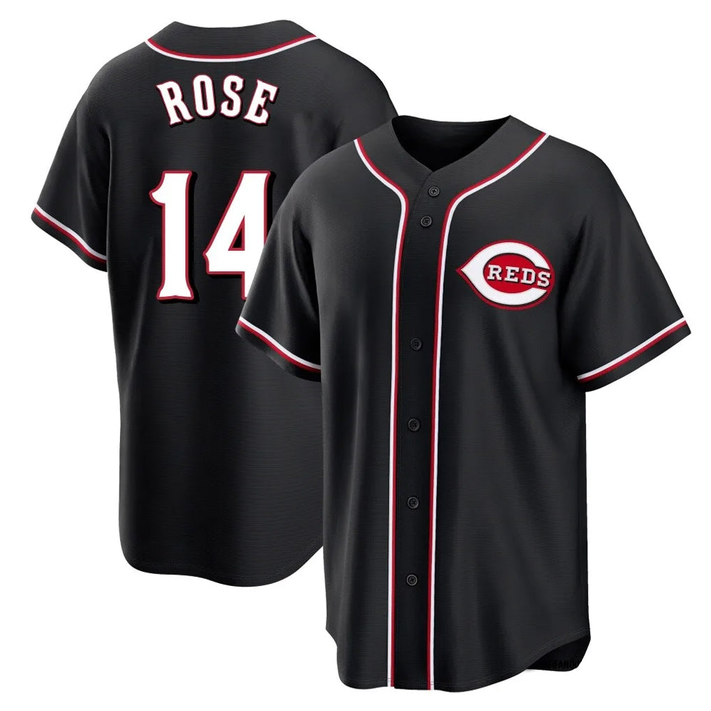 C.Reds #14 Pete Rose Player Black Fashion Out Home Game Edoa Stitched Jerseys