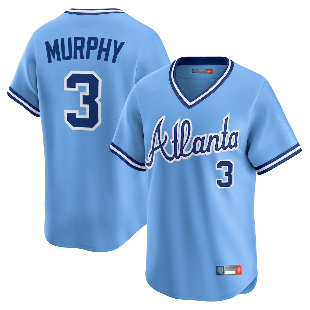 A.Braves #1 Ozzie Albies Player Light Blue Throwback Cooperstown Collection T-shirt Limited Game Edoa Stitched Jerseys
