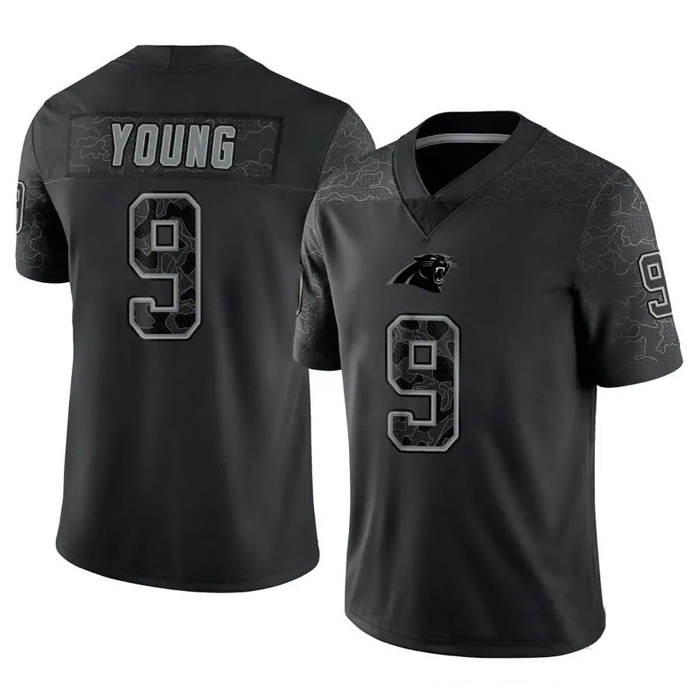 C.Panthers #9 Bryce Young Player Black REFLECTIVE Limited Game Edoa Stitched Jerseys