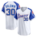 A.Braves #30 Drake Baldwin Player White Throwback Cooperstown Collection T-shirt Game Edoa Stitched Jerseys