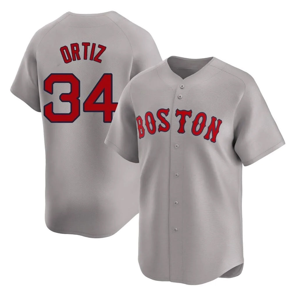 B.Red Sox #34 David Ortiz Player Gray Road Limited Home Game Edoa Stitched Jerseys