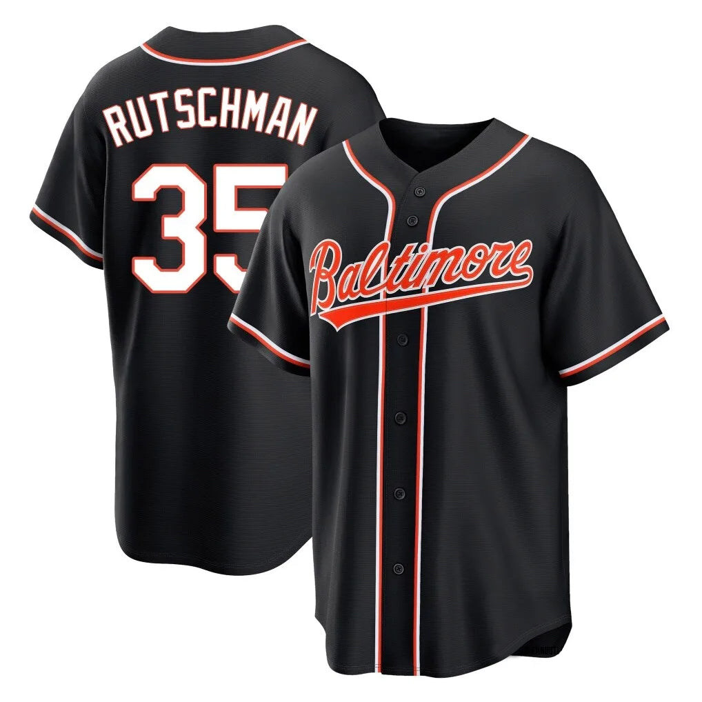 B.Orioles #35 Adley Rutschman Player Black Out Home Game Edoa Stitched Jerseys