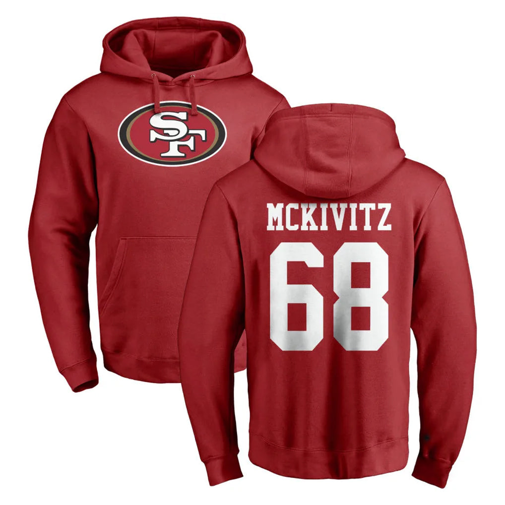 SF.49ers #68 Colton McKivitz Player Red LOGO Pullover Hoodies Home Game Edoa Stitched Jerseys